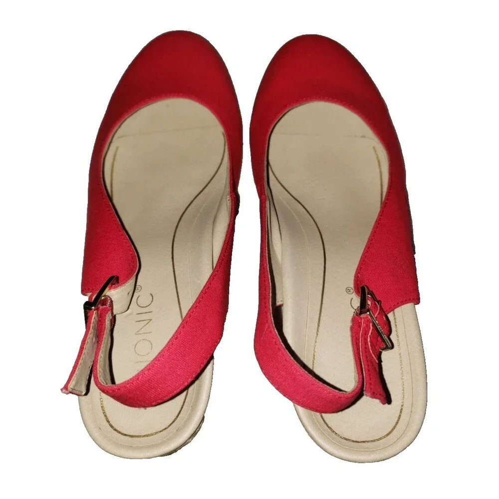 Vionic Coralina Wedge Slingback Espadrille Sandals Women's Size 9 Red Canvas